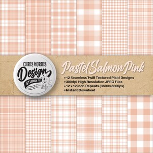 Fantasie a quadri rosa salmone pastello: Pacchetto di carte digitali senza soluzione di continuità (12 design originali, JPEG, download immediato)