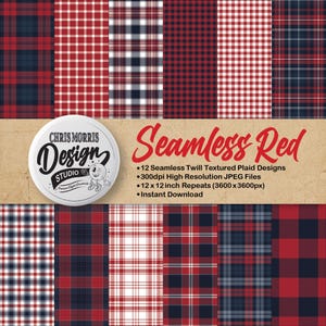 Red Plaid Patterns: Seamless Digital Paper Bundle (12 Original Designs, JPEG, Instant Download)