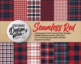 Red Plaid Patterns: Seamless Digital Paper Bundle (12 Original Designs, JPEG, Instant Download)