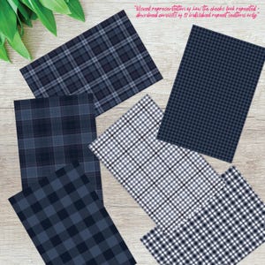 Navy Cheque Pattern Seamless Navy Plaid Check Patterns, Digital Paper Bundle, Assorted Pack ...