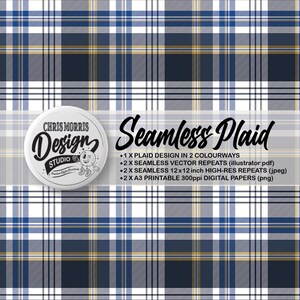 Seamless Madras Plaid Check Vector Pattern, 2 colourways Blue & Red, Digital Paper, Backgrounds, Commercial Use. Instant Download
