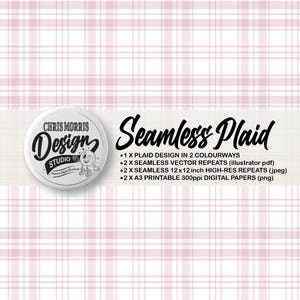 Seamless Tartan Plaid Check Vector Pattern, 2 colourways - Pink & Blue, Digital Paper, Backgrounds, Commercial Use. Instant Download