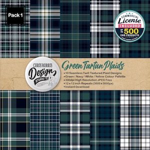 Naadloos groen tartanpatroon bundelpakket 1 (10 originele ontwerpen, direct te downloaden)