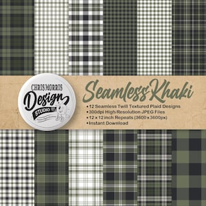 Khaki Karo-Muster: Nahtloses Digitalpapier (12 Original Designs, JPEG, Instant Download)