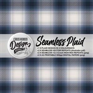 Seamless Shadow Plaid Check Vector Pattern, 2 colourway Blue & Brown, Digital Paper, Backgrounds, Commercial Use. Instant Download