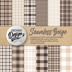 Beige Plaid Patterns: Seamless Digital Paper Bundle (12 Original Designs, JPEG, Instant Download)