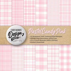 Pastellrosa rutmönster: Sömlöst digitalt papperspaket (12 originaldesigner, JPEG, direktnedladdning)