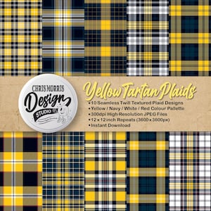 Yellow Tartan Plaid Patterns: Seamless Digital Paper Bundle (10 Original Designs, JPEG, Instant Download)