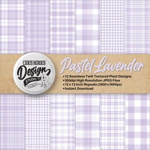 Pastel Lavender Plaid Patterns: Seamless Digital Paper Bundle (12 Original Designs, JPEG, Instant Download)
