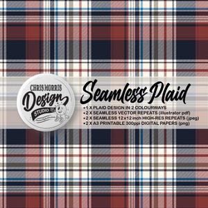 Seamless Madras Plaid Check Vector Pattern, 2 colourways Rust & Blue, Digital Paper, Backgrounds, Commercial Use. Instant Download