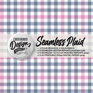 Seamless Gingham Plaid Check Vector Pattern, 2 colourways Pink & Blue, Digital Paper, Backgrounds, Commercial Use. Instant Download