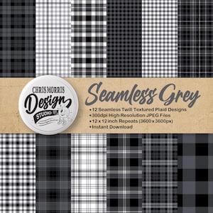 Grey Plaid Patterns: Seamless Digital Paper Bundle (12 Original Designs, JPEG, Instant Download)