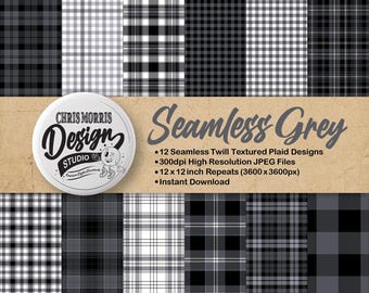 Grey Plaid Patterns: Seamless Digital Paper Bundle (12 Original Designs, JPEG, Instant Download)