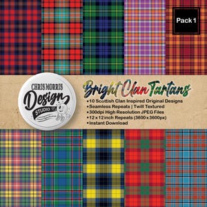 Bright Clan Tartan Plaid Patterns: Seamless Digital Paper Bundle (10 Original Designs, JPEG, Instant Download)