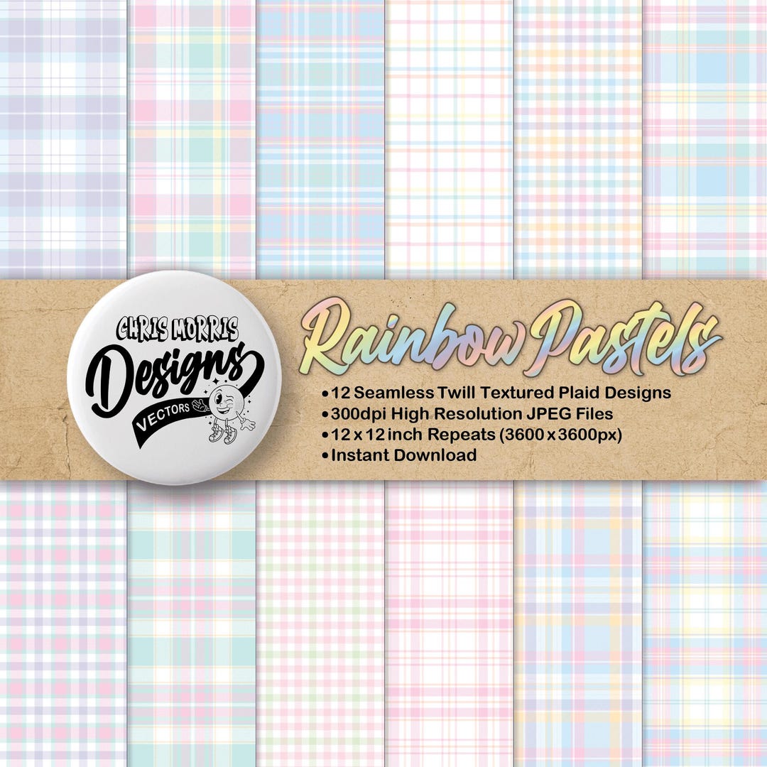 Seamless Rainbow Pastel Plaid Check Patterns, Digital Paper Bundle ...