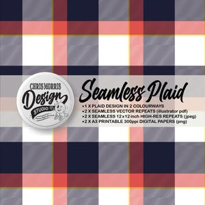 Seamless Plaid Check Vector Pattern, 2 colourways - Orange & Blue, Digital Paper, Backgrounds, Commercial Use. Instant Download