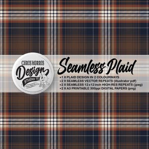 Seamless Madras Plaid Check Vector Pattern, 2 colourways Brown & Blue, Digital Paper, Backgrounds, Commercial Use. Instant Download
