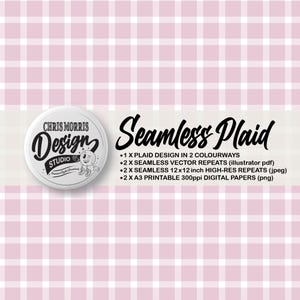 Seamless Tattersall Plaid Check Vector Pattern, 2 colourways Pink & Blue, Digital Paper, Backgrounds, Commercial Use. Instant Download