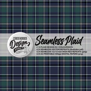 Seamless Blackwatch Plaid Check Vector Pattern, 2 colourways Green & Stone, Digital Paper, Backgrounds, Commercial Use. Instant Download
