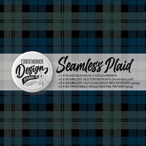 Seamless Blackwatch Plaid Check Vector Pattern, 2 colourways Green & Red, Digital Paper, Backgrounds, Commercial Use. Instant Download
