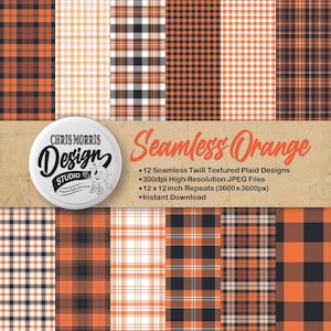 Orange Plaid Patterns: Seamless Digital Paper Bundle (12 Original Designs, JPEG, Instant Download)