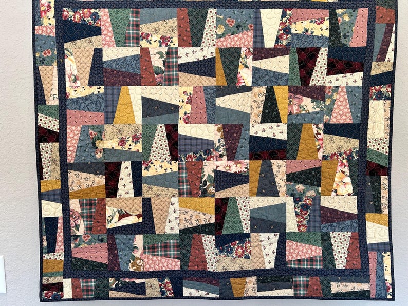Angular Patchwork Country, Quilt, Throw-size, Blue, Mauve, Pink, Farmhouse Style ...