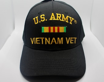 U.S. Army Vietnam Veteran Hat. Vietnam Veteran Hat. Vietnam Vet Cap. Officially Licensed United States Embroidered Black Cap. US Veteran Cap