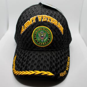 U.S. Army Veteran Hat. Army Star Black Hat. Army Baseball Hat. US Hat. Officially Licensed United States Army Logo Embroidered Baseball Cap