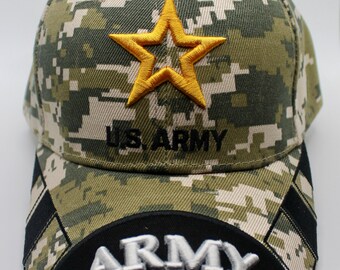 Trade Winds U.S. Army Star Black Bill Camo Digital Embroidered Cap – Adjustable Strapback, Unisex