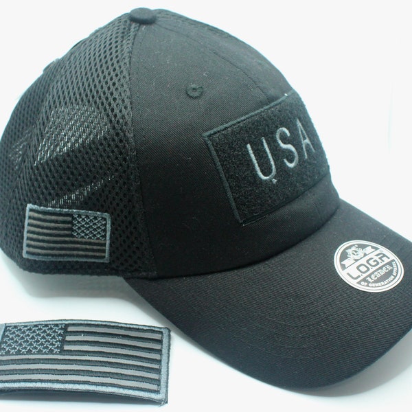 US Flag Baseball Hat. USA American Cap. American Flag Black Camo Hat. Mesh Military Camo Fashion Casual Trucker Hat Detachable Flag Patch