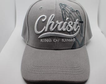 Christ King of Kings Hat. Jesus Baseball Cap. Christian Gray Hat. Jesus King of Kings Trucker Hat. Christian Gift. God is Good. Jesus Cap
