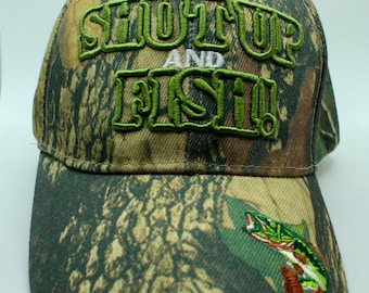 Reel Men Fish Camouflage Embroidered Baseball Cap - Adjustable Cotton/Poly Blend Hat