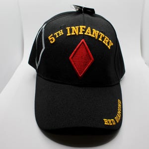 5th Infantry Division Hat. Red Diamond Military Baseball Cap. Black US Army 5th Infantry Hat. Officially Licensed US Army Cap. US Army Hat