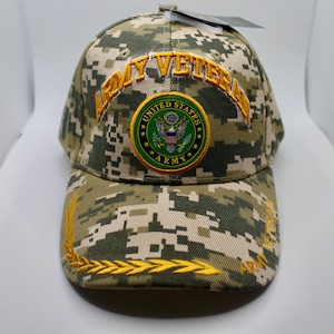 U.S. Army Veteran Camo Hat. Army Logo Hat. USA Army Baseball Hat. Officially Licensed United States Army Logo Embroidered Camo Baseball Cap.