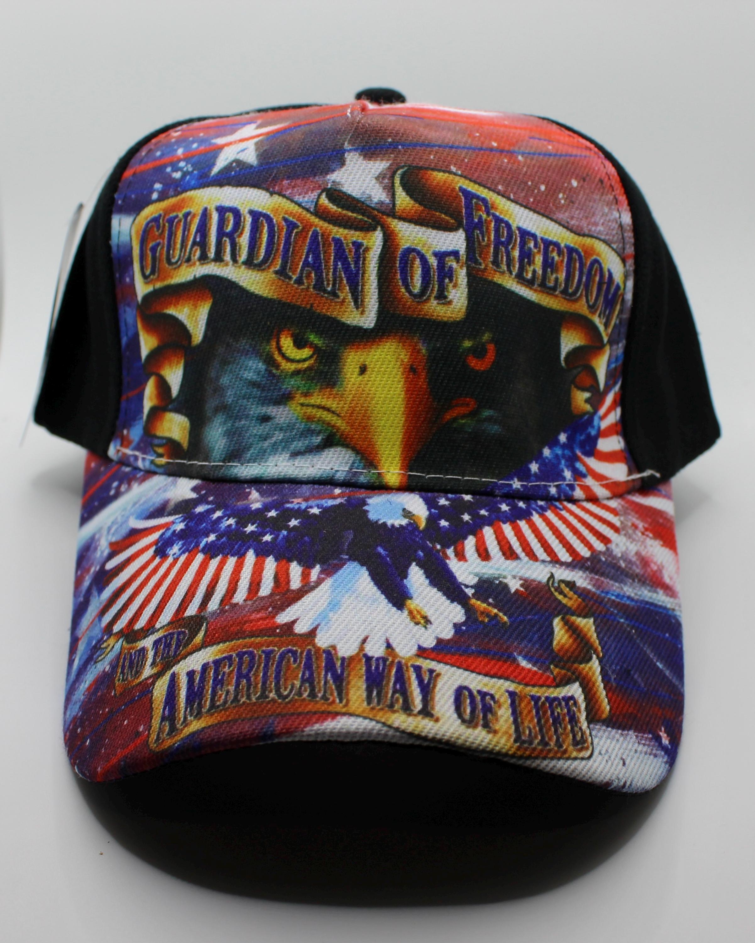 Guardian of Freedom Hat. Patriotic American Black Cap. USA Flag