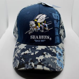 U.S. Navy Blue and Camo Hat. Seabees Can Do US Navy Logo Cap. Navy Baseball Hat. Military Hat. Officially Licensed US Navy Cap. Veterans Git
