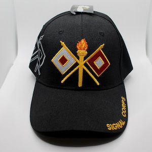 U.S Army Signal Corps Hat.  Military Cap with Torch and Flags. Army Communications Branch Hat. Army Black Hat. Officially Signal Corps Hat