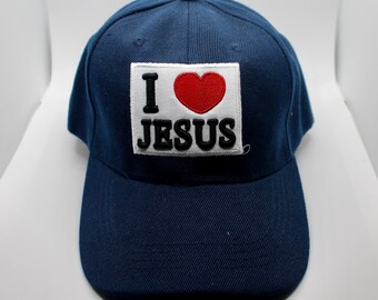 I Love Jesus Hat. I Love Jesus Baseball Cap. Christian Blue Hat. Jesus Trucker Hat. Gift for Dad. Jesus Embroidered Cap. Religious Hat