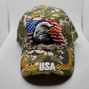 USA Hat. USA Flag Baseball Hat. American Eagle Trucker Hat Eagle in the American Flag Camo Cap. USA Hat. United States Eagle Embroidered Cap