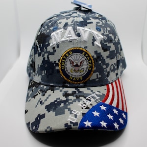 U.S Navy Camo Hat.  U.S. Navy American Flag Cap. US Military Hat. Officially Licensed United States Navy Embroidered Cap. US Navy Logo Hat