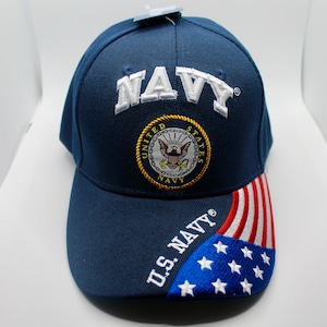 Navy Blue Hat.  U.S. Navy American Flag Cap. US Military Hat. Officially Licensed United States Navy Embroidered Cap. US Navy Logo Hat