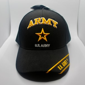 Army Black Hat. Star Army Emblem Hat. U.S Army Baseball Hat. Officially Licensed United States Army Logo Embroidered Cap. U.S. Military Hat