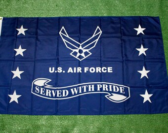 Luchtmachtvlag 3x5. Trotse militaire vlag. Duurzame vlag van de Amerikaanse luchtmacht. Officieel gelicentieerde vlag van de Amerikaanse luchtmacht. Blauwe USAF geserveerd met Pride Flag