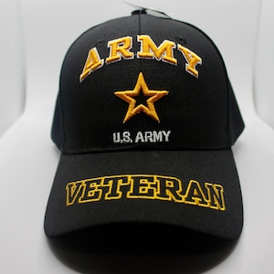 U.S. Army Veteran Hat. Army Star Black Hat. Army Baseball Hat. US Hat. Officially Licensed United States Army Logo Embroidered Baseball Cap