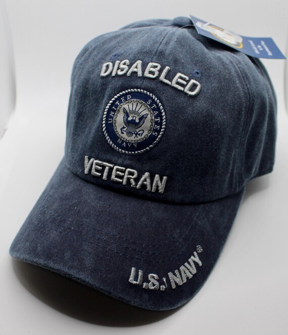 Disabled Navy Veteran Hat. Navy Veteran Washed Blue Hat