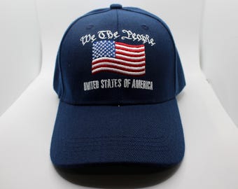 We The People Hat. United States of America Hat. Patriotic Cap. USA Flag Baseball Hat. American Pride Hat. Veteran Gift. Freedom Blue Hat