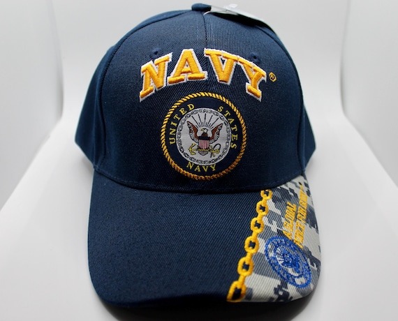 アメリカ海軍の帽子。ネイビーブルーのキャップ。アメリカ海軍の野球帽