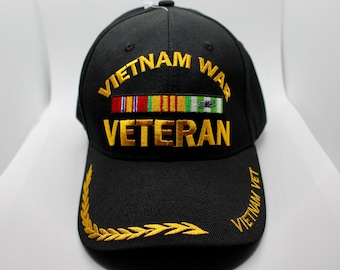 Vietnam War Veteran Hat. Vietnam Veteran Baseball Hat. U.S Veteran Hat. Officially Licensed U.S Embroidered Black Cap. Military Veteran Cap