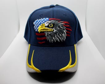 Gorra de EE. UU. Gorra de béisbol con la bandera de EE. UU. Gorra con el águila americana. Gorra con el águila en la bandera estadounidense. Gorra azul de EE. UU. Gorra bordada con el águila calva de Estados Unidos