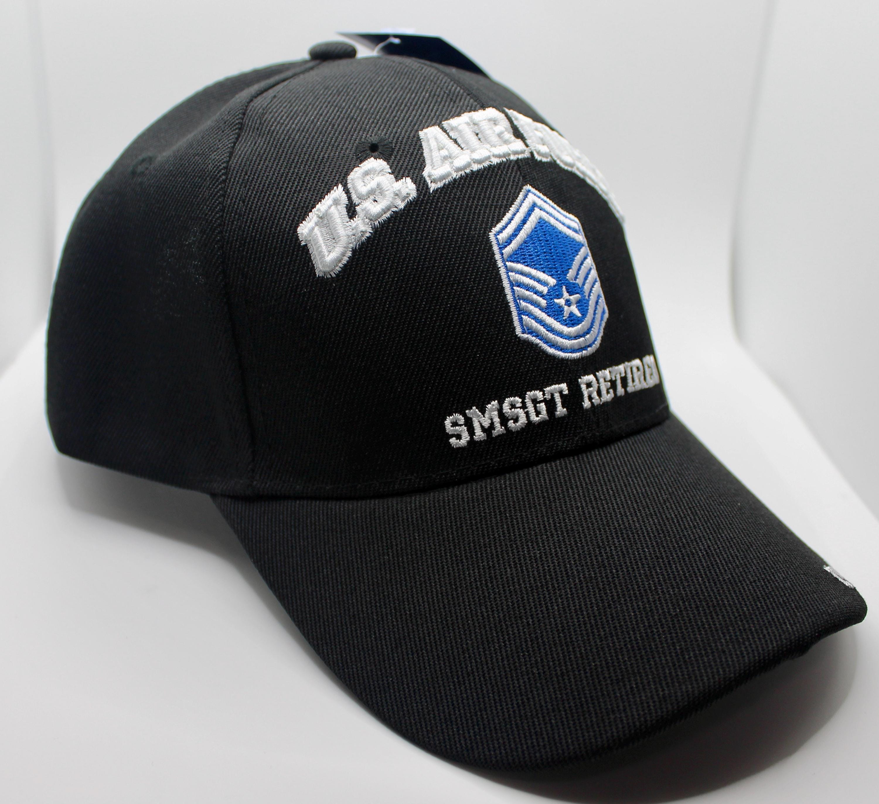 USAF MSGT Retired Hat: Black Embroidered Ball Cap, Adjustable